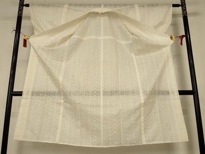 平和屋着物＊夏物　長襦袢　総レース　草花文　鳥の子色　綿　逸品　AABI7897jd