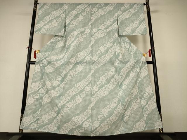 平和屋着物＊夏物　小紋　紗　道長花文　洗える着物　AABI7905jd