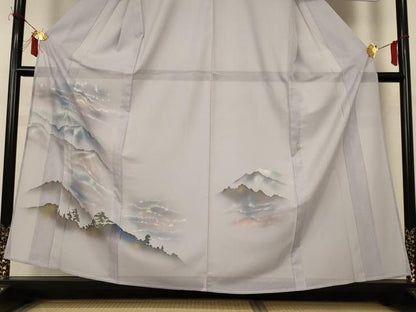 平和屋着物＊夏物　訪問着　絽　手描き　風景文　洗える着物　AABI7908jd