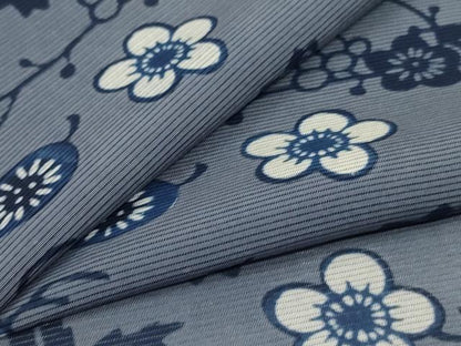 平和屋着物＊夏物　小紋　絽　藍　型染め　草花文　正絹　逸品　AABI7909jd