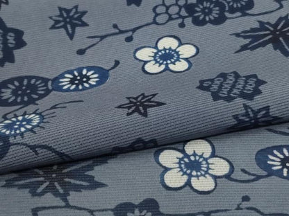 平和屋着物＊夏物　小紋　絽　藍　型染め　草花文　正絹　逸品　AABI7909jd