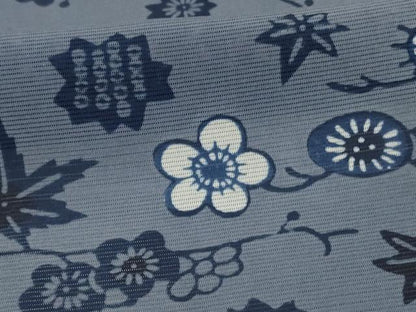 平和屋着物＊夏物　小紋　絽　藍　型染め　草花文　正絹　逸品　AABI7909jd