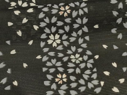 平和屋着物＊夏物　小紋　絽　舞桜文　黒地　洗える着物　AABI7914jd