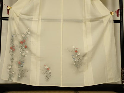 平和屋着物＊夏物　訪問着　絽　手描き　草花文　暈し染め　正絹　逸品　AABI7917jd