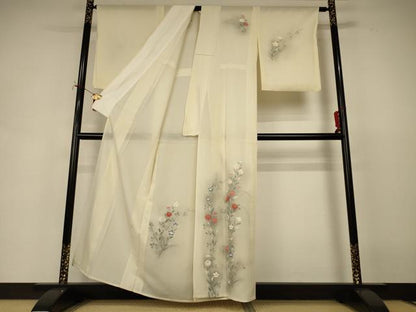 平和屋着物＊夏物　訪問着　絽　手描き　草花文　暈し染め　正絹　逸品　AABI7917jd