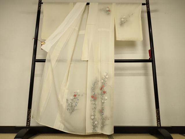 平和屋着物＊夏物　訪問着　絽　手描き　草花文　暈し染め　正絹　逸品　AABI7917jd