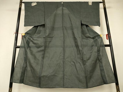 平和屋着物＊夏物　男性　色紋付　上布　藍媚茶色　麻　逸品　AABI7920jd