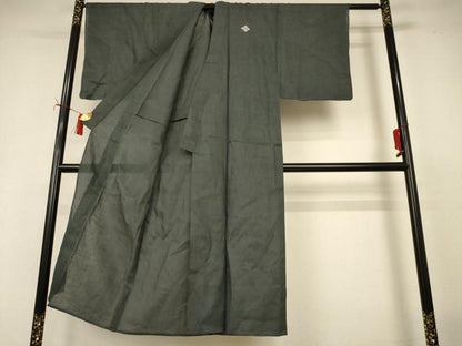 平和屋着物＊夏物　男性　色紋付　上布　藍媚茶色　麻　逸品　AABI7920jd