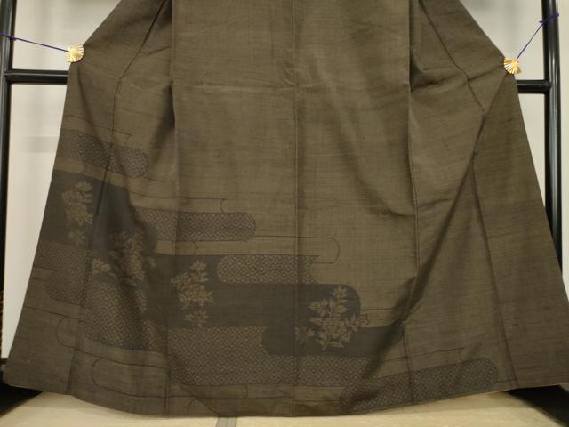 平和屋着物●結城紬　訪問着　100亀甲　エ霞花文　正絹　逸品　AABI7922ck
