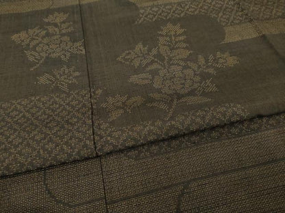 平和屋着物●結城紬　訪問着　100亀甲　エ霞花文　正絹　逸品　AABI7922ck