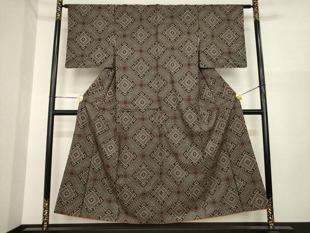 平和屋着物●本場大島紬　龍郷絣　花菱文　正絹　逸品　AABI7923ck