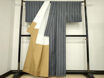 平和屋着物●上質な紬　縞　正絹　逸品　AABI7926ck