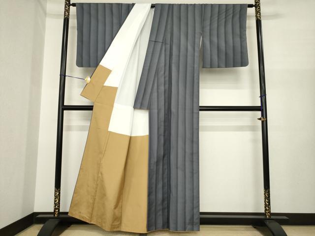 平和屋着物●上質な紬　縞　正絹　逸品　AABI7926ck
