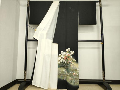 平和屋着物●十日町友禅作家　阿部佳雪 　黒留袖　鴛鴦花文　暈し染め　正絹　逸品　AABI7929ck