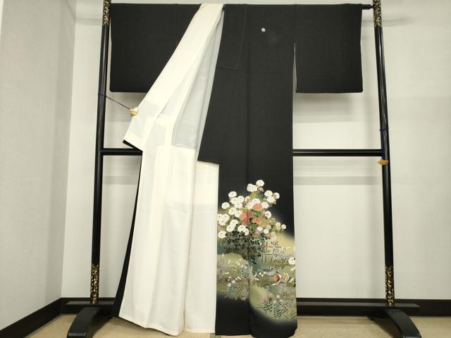 平和屋着物●十日町友禅作家　阿部佳雪 　黒留袖　鴛鴦花文　暈し染め　正絹　逸品　AABI7929ck