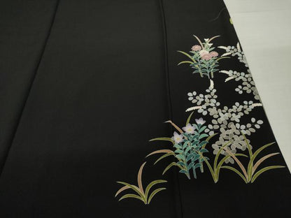 平和屋着物●十日町友禅作家　阿部佳雪 　黒留袖　鴛鴦花文　暈し染め　正絹　逸品　AABI7929ck