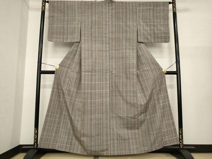 平和屋着物●上質な紬　格子　正絹　逸品　AABI7930ck