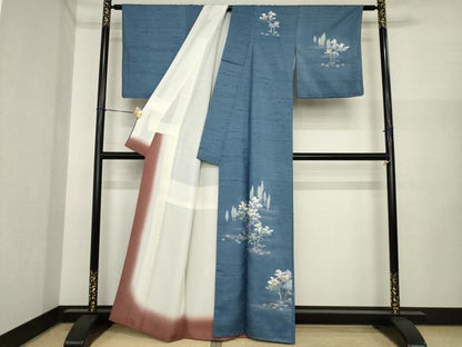 平和屋着物●訪問着　友禅　紬地　樹林文　正絹　逸品　AABI7931ck