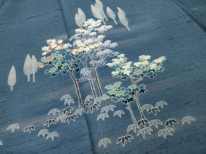平和屋着物●訪問着　友禅　紬地　樹林文　正絹　逸品　AABI7931ck