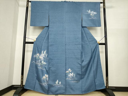 平和屋着物●訪問着　友禅　紬地　樹林文　正絹　逸品　AABI7931ck