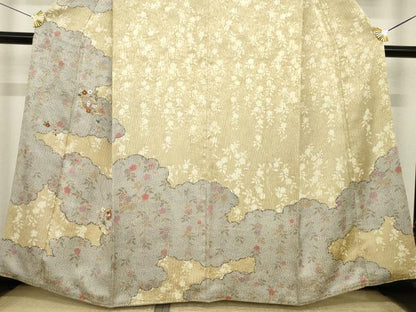平和屋着物●訪問着　駒刺繍　地紙花蝶文　正絹　逸品　AABI7937ck