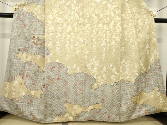 平和屋着物●訪問着　駒刺繍　地紙花蝶文　正絹　逸品　AABI7937ck