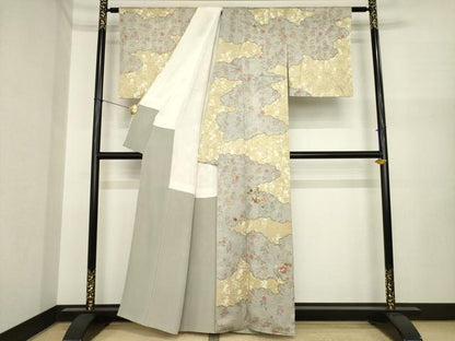 平和屋着物●訪問着　駒刺繍　地紙花蝶文　正絹　逸品　AABI7937ck