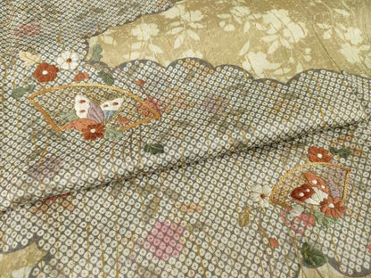 平和屋着物●訪問着　駒刺繍　地紙花蝶文　正絹　逸品　AABI7937ck