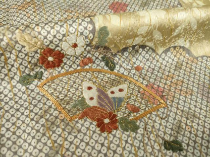 平和屋着物●訪問着　駒刺繍　地紙花蝶文　正絹　逸品　AABI7937ck