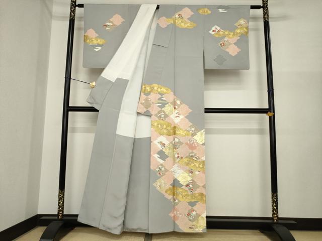 平和屋着物●訪問着　友禅　松皮菱花文　金彩　正絹　逸品　AABI7939ck