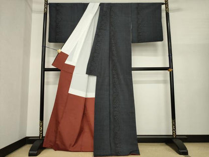 平和屋着物●塩沢紬　花間道　正絹　逸品　AABI7940ck