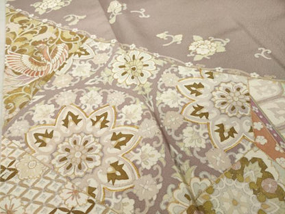 平和屋着物●豪華色留袖　駒刺繍　更紗花鳥文　金彩　正絹　逸品　AABI7945ck