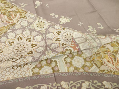 平和屋着物●豪華色留袖　駒刺繍　更紗花鳥文　金彩　正絹　逸品　AABI7945ck