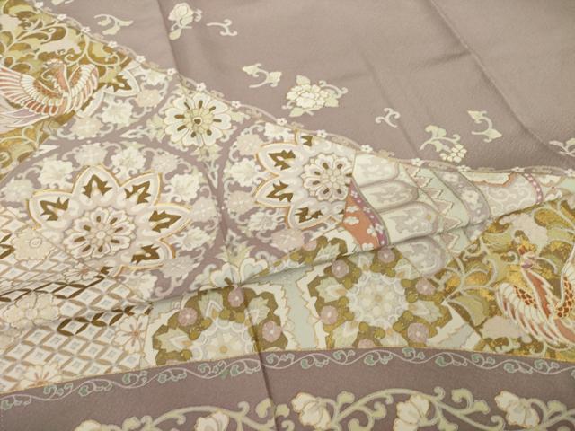 平和屋着物●豪華色留袖　駒刺繍　更紗花鳥文　金彩　正絹　逸品　AABI7945ck