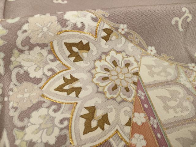平和屋着物●豪華色留袖　駒刺繍　更紗花鳥文　金彩　正絹　逸品　AABI7945ck