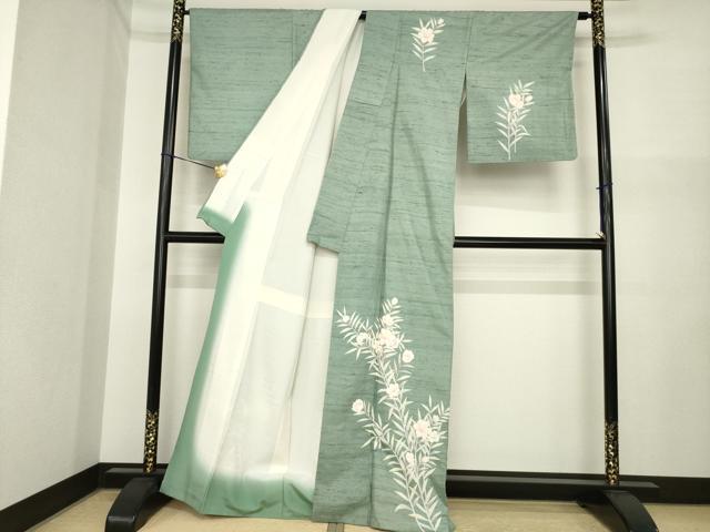平和屋着物●訪問着　紬地　草花文　正絹　逸品　AABI7947ck
