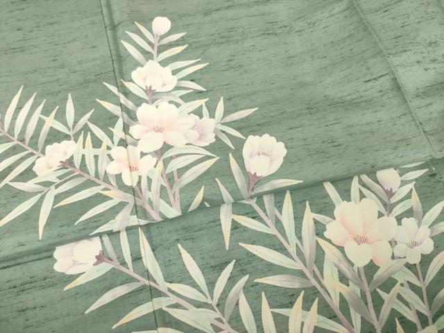 平和屋着物●訪問着　紬地　草花文　正絹　逸品　AABI7947ck