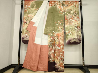 平和屋着物●豪華振袖　駒刺繍　立波花文　暈し染め　正絹　逸品　AABI7948ck