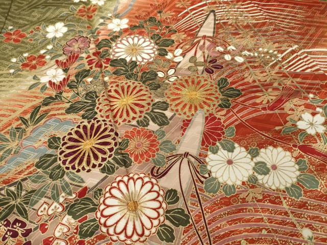 平和屋着物●豪華振袖　駒刺繍　立波花文　暈し染め　正絹　逸品　AABI7948ck