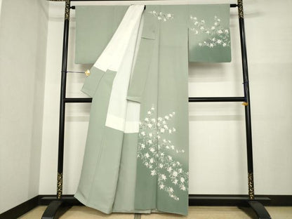 平和屋着物●訪問着　作家物　草花文　暈し染め　正絹　逸品　AABI7950ck