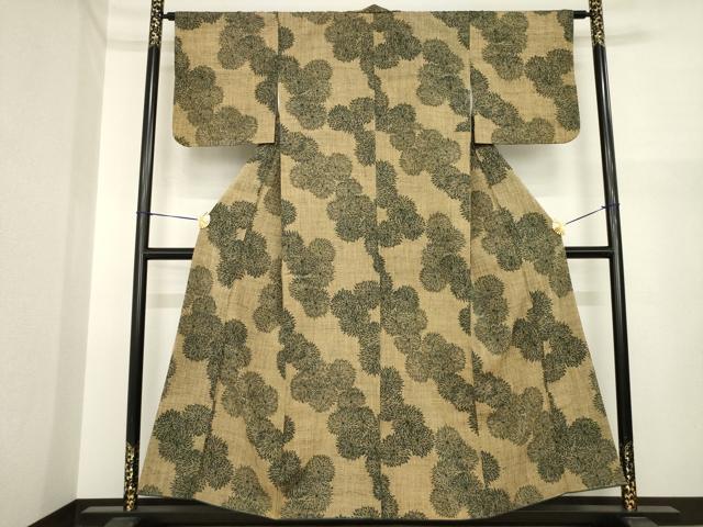 平和屋着物●上質な小紋　紬地　菊　正絹　逸品　AABI7955ck
