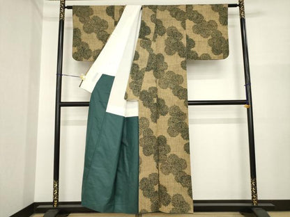 平和屋着物●上質な小紋　紬地　菊　正絹　逸品　AABI7955ck
