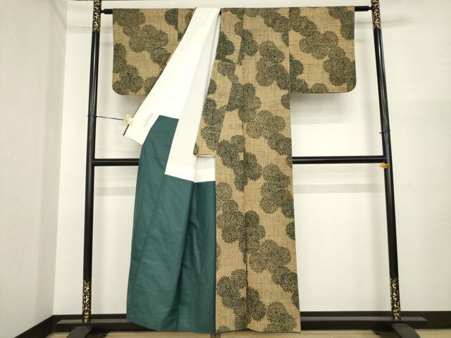平和屋着物●上質な小紋　紬地　菊　正絹　逸品　AABI7955ck