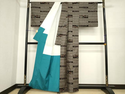 平和屋着物●本場大島紬　カタス9マルキ　横段風景花文　正絹　逸品　AABI7957ck