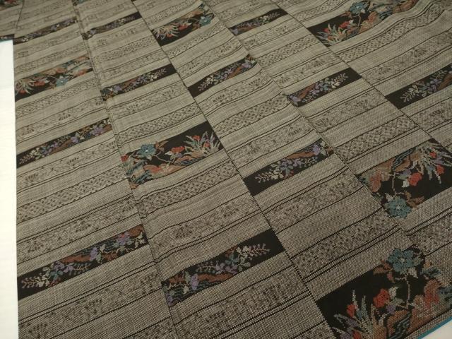 平和屋着物●本場大島紬　カタス9マルキ　横段風景花文　正絹　逸品　AABI7957ck