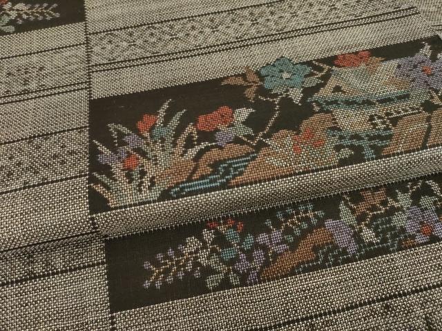 平和屋着物●本場大島紬　カタス9マルキ　横段風景花文　正絹　逸品　AABI7957ck