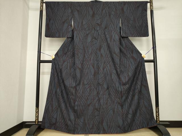 平和屋着物●結城紬　80亀甲　幾何学文様　正絹　逸品　AABI7958ck