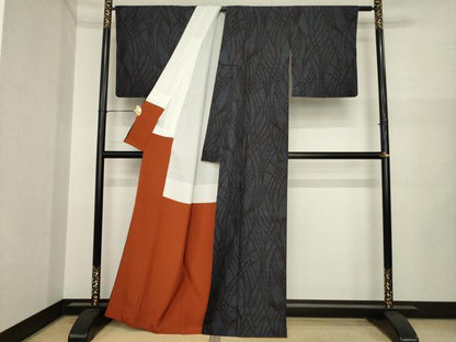 平和屋着物●結城紬　80亀甲　幾何学文様　正絹　逸品　AABI7958ck