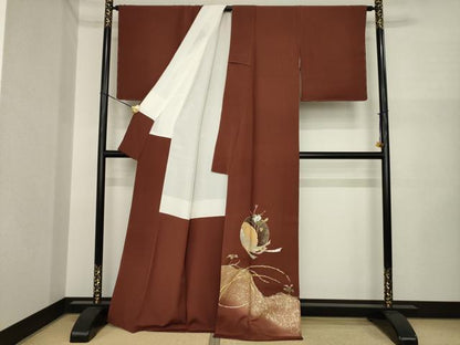 平和屋着物●豪華色留袖　友禅　作家物　駒刺繍　花丸文　金彩　正絹　逸品　AABI7960ck