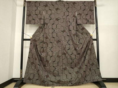 平和屋着物●本場大島紬　一元7マルキ　亀甲花文　正絹　逸品　AABI7961ck